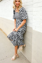 Look My Way Black/White Abstract Print Smocked Neck Maxi Dress