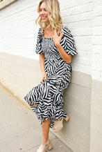 Look My Way Black/White Abstract Print Smocked Neck Maxi Dress