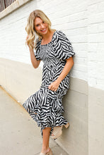 Look My Way Black/White Abstract Print Smocked Neck Maxi Dress