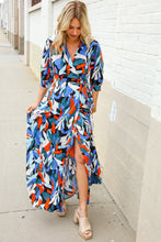 Vacay Ready Blue Tropical Print Wrap Around Tie Waist Coverup Maxi