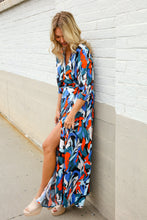 Vacay Ready Blue Tropical Print Wrap Around Tie Waist Coverup Maxi
