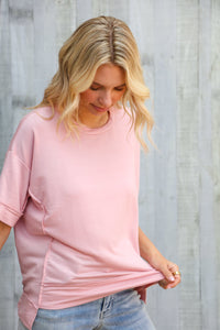Look My Way Blush Hi-Lo French Terry Outseam Pullover