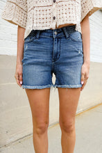 Judy Blue Medium Blue Mid Rise Fray Distressed Denim Shorts