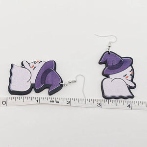 Halloween Witch Hat Ghost Wooden Earrings
