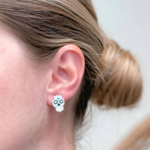 Printed Sugar Skull Stud Earrings