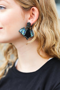 Halloween Bat Designed Beaded Earrings