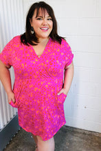 Fuchsia Leopard Surplice V Neck Pocketed Dress