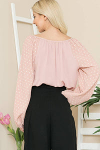 Pink Pleated Sleeve Tie Front Top