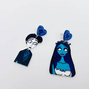 Halloween Ghost Bride and Groom Acrylic Asymmetric Earrings