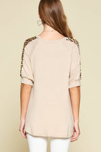 Emerald Collection - ETK-7975 Animal Print Sleeve Casual Top: Taupe / Small