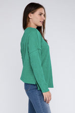 Ribbed Brushed Melange Hacci Sweater with a Pocket