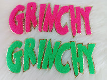 Scratch Decor - Grinchy Word Chenille Gold Glitter Iron-on Patch: NEW Grinchy Green 10 inch