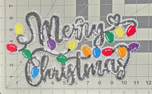 Scratch Decor - Merry Christmas Lights Black Sequin on Silver Glitter Iron-on Patch