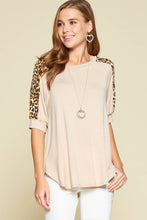 Emerald Collection - ETK-7975 Animal Print Sleeve Casual Top: Taupe / Small