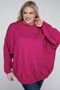 Oversized Round Neck Raw Seam Melange Sweater