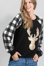 Plaid Top With Sequin Reindeer