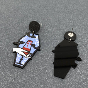 Halloween Vampire Bat Coffin Acrylic Post Earrings