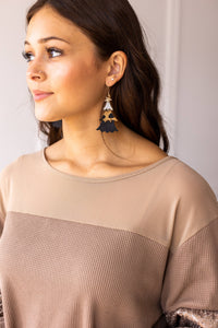 Grace+Emma - Leopard and Glitter Tiered Christmas Tree Earrings: Leopard / One Size