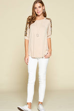 Emerald Collection - ETK-7975 Animal Print Sleeve Casual Top: Taupe / Small
