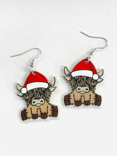 Christmas Highland Cow Earrings