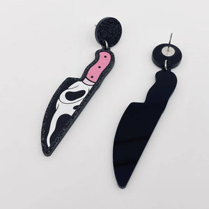 Halloween Pink Knife Skull Post Earrings
