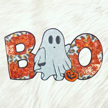 Scratch Decor - Boo Halloween Ghost Cheetah Fur Sequin Glitter Large Iron on Patch