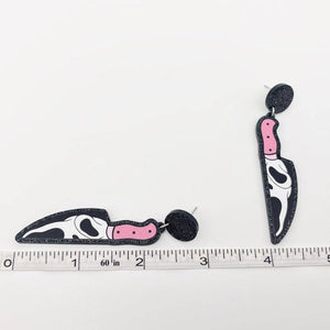 Halloween Pink Knife Skull Post Earrings