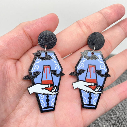 Halloween Vampire Bat Coffin Acrylic Post Earrings