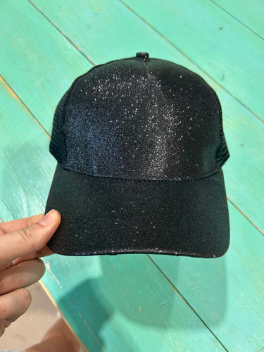 Vibes Black Glitter Ponytail Caps | Sparkle | Baseball Cap