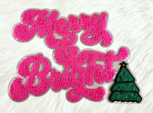 Scratch Decor - Hot Pink Merry Bright Christmas Tree on White Glitter Iron-on Patch