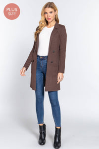 Notched Collar Sweater Jacket -Chocolate