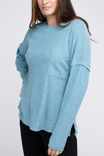 Ribbed Brushed Melange Hacci Sweater with a Pocket