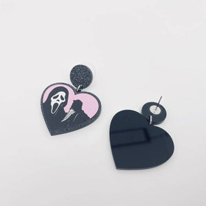 Halloween Death Coming Horror Acrylic Heart-Shaped Earrings