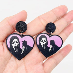 Halloween Death Coming Horror Acrylic Heart-Shaped Earrings