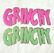 Scratch Decor - Grinchy Word Chenille Gold Glitter Iron-on Patch: NEW Grinchy Green 10 inch