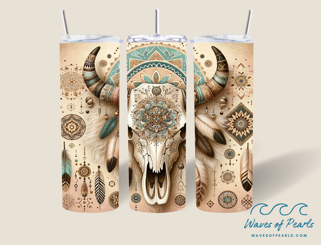 Boho Cow Skull Tumbler