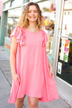 Out For The Day Peach Crinkle Woven Ruffle Sleeve Dress