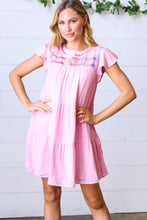 Baby Pink Embroidered Tiered Lined Dress