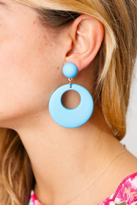 Power Blue Retro Open Circle Resin Dangle Earrings
