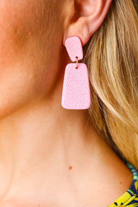 Pink Rectangle Geometric Dangle Earrings