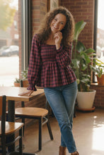 Sweetheart Smocked Cranberry Plaid Top