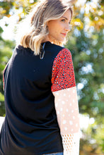 Leopard Color Block Lace Sleeve Knit Top