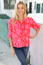 New Day Red Ribbon Bow Detail Floral Woven Blouse