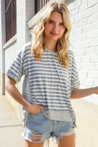 Spring Vibes Heather Gray Oversize Outseam Stitch Top