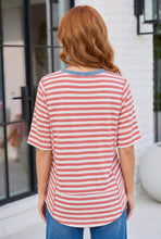 Retro Stripe Oversized Tee with Contrast Ribbed Neck