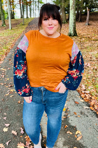 On Your Way Rust & Navy Floral Textured Hacci Top