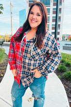 Main Attraction Red & Navy Plaid Color Block Button Down Hoodie