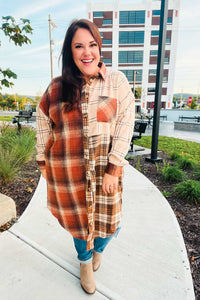 Stand Out Rust & Taupe Color Block Plaid Longline Shacket