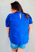 Lovely In Holiday Blue Frill Mock Neck Woven Top