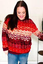 Holiday Vibes Wine Cable Knit Print Hacci Knit Sweater